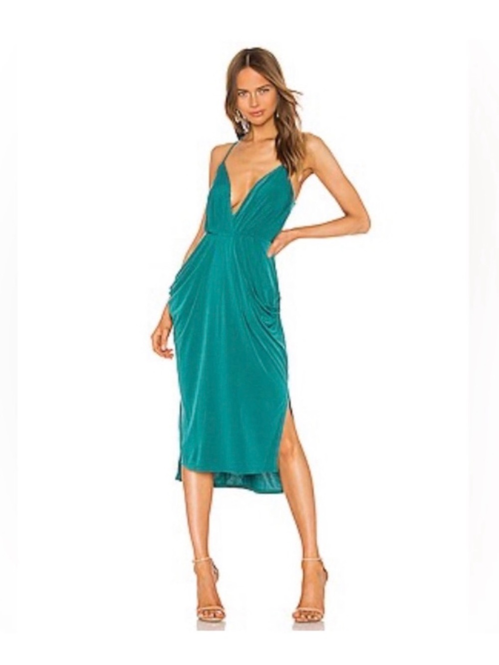 BCBGeneration Teal Draped Side Midi Dress - Small